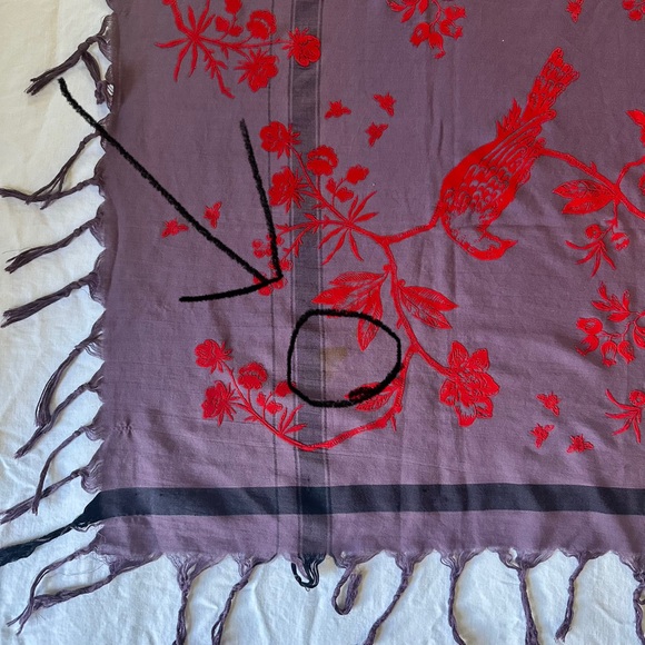 Leigh & Luca - Wrap / Scarf - Cotton and Silk w/ Velvet Flock Bird Flora Motif - Picture 3 of 9